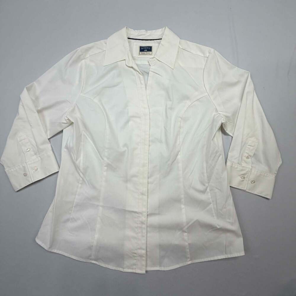 Riders by Lee Women's Easy Care 3/4 Sleeve White Button-Down Shirt